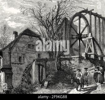 Moulin à eau de Mitschdorf, département du Bas-Rhin, France, 19e siècle Banque D'Images