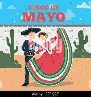 Couple de danseurs mexicains traditionnels. Poster Cinco de mayo - Vector Illustration de Vecteur