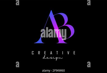 Rose et bleu coloré AB a b lettre design logo logotype concept avec police serif et style élégant. Icône d'illustration vectorielle avec les lettres A et B. Illustration de Vecteur