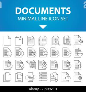 Ensemble simple d'icônes de lignes vectorielles de documents. Icône papier, icône document, Vector EPS10. Documents ensemble de contours d'icônes vectorielles. Icône de copie, impression de documents Illustration de Vecteur