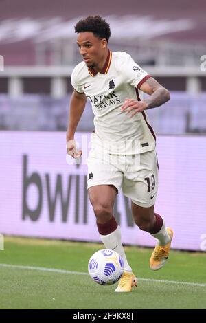 Turin, Italie, le 18 avril 2021. Bryan Reynolds de AS Roma pendant la série UN match au Stadio Grande Torino, Turin. Le crédit photo devrait se lire: Jonathan Moscrop / Sportimage Banque D'Images