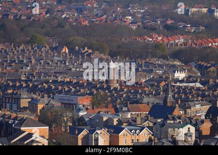 L'une des vues sur le nord depuis le mont Olivers à Scarborough, North Yorkshire Banque D'Images