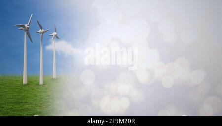 Composition des éoliennes en campagne avec écran de fumée Banque D'Images