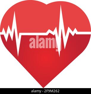 Icône de fréquence cardiaque - moniteur de santé. Red Heart Rate.Blood Pressure Vector Icon, coeur acclamé cardiogramme, bon logo de santé, symbole de pouls sain plat, m Illustration de Vecteur