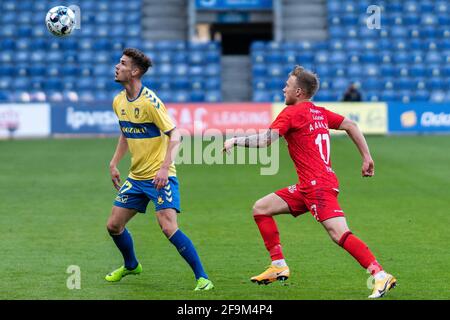 Brondby, Danemark. 18 avril 2021. Andreas Bruus (17) de Brondby SI vu pendant le match 3F Superliga entre FC Brondby IF et Aarhus GF Brondby Stadion dans Brondby. (Crédit photo : Gonzales photo/Alamy Live News Banque D'Images