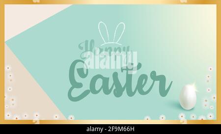 Carte de vœux de Pâques. Arrière-plan avec fleurs printanières et branches d'arbres dans des tons pastel turquoise. Motif festif pour cartes de vœux. Illustration de Vecteur