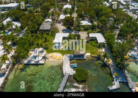 Vue aérienne du petit hôtel de Key Largo en Floride ÉTATS-UNIS Banque D'Images