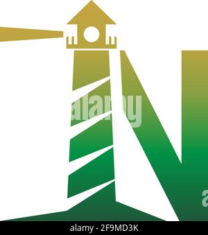 Lettre N avec logo phare modèle de conception vecteur Illustration de Vecteur