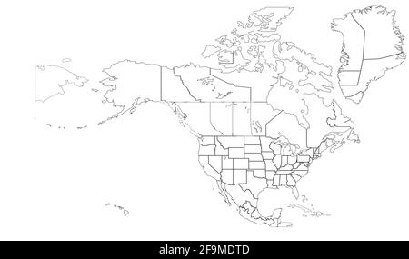 Carte des frontières des pays d'Amérique du Nord. Carte vectorielle des États-Unis et du Canada, Mexique. Illustration de Vecteur