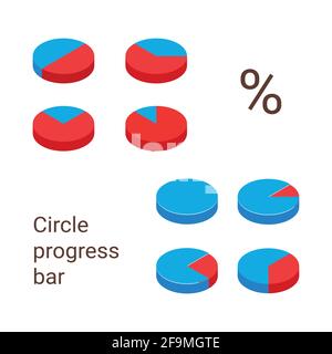 Indicateurs de la barre de progression définis, icône cercle de la barre de progression ronde. Indicateurs de pourcentage. Icône de la barre de progression circulaire. Ensemble d'icônes de barre de progression circulaire. C Illustration de Vecteur