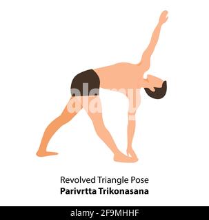 Homme pratiquant le yoga pose isolé Vector Illustration. Homme debout dans la posture du triangle tourné ou Parivrtta Trikonasana, icône Yoga Asana Illustration de Vecteur