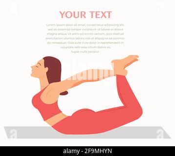 Femme pratiquant la gymnastique de forme physique de yoga. Bannière avec illustration de la femme faisant le yoga asana ou Pilates exercice sur mat Vector Illustration. Fille stan Illustration de Vecteur