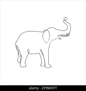 Icône Eléphant minimaliste One Line. Éléphant dessin main d'une ligne impression artistique continue, illustration vectorielle. Dessin d'éléphant sur une seule ligne. Lin Illustration de Vecteur