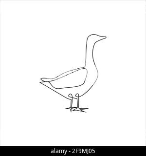 Icône minimaliste en forme d'oie ou de canard. Dessin de ligne tatouage Swan. Animaux de ferme ou oiseaux une ligne dessin main impression artistique continue, Vector Illustrat Illustration de Vecteur