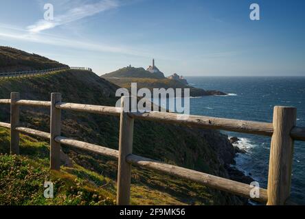 Phare de Cabo Vilan sur la route des phares en Galice, Espagne Banque D'Images