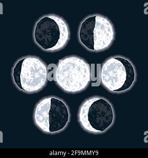 les phases de lune scène sept icônes Illustration de Vecteur