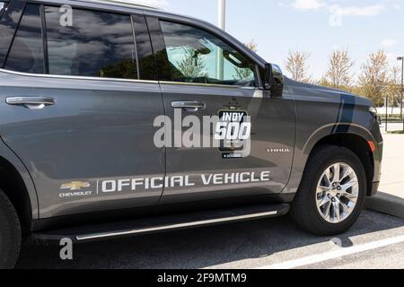 Indianapolis - Circa avril 2021 : logo spécial commémorant le Indianapolis 500 au circuit automobile d'Indianapolis. IMS se prépare à la 105e exécution de Banque D'Images