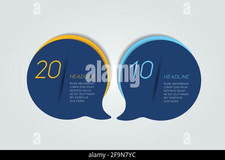 Cercle, graphique circulaire, schéma, chronologie, infographie, modèle numéroté, 2 étapes. Illustration de Vecteur