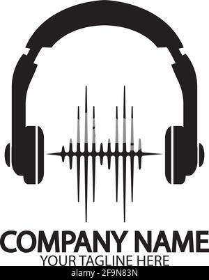 Casque avec microphone et ondes sonores, concept de logo de station de radio, symbole dj disco, label de studio de diffusion, emblème de l'assistance clientèle f Illustration de Vecteur