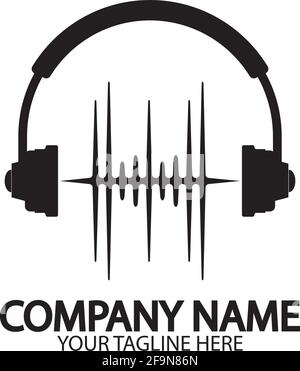 Casque avec microphone et ondes sonores, concept de logo de station de radio, symbole dj disco, label de studio de diffusion, emblème de l'assistance clientèle f Illustration de Vecteur
