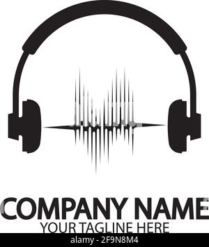 Casque avec microphone et ondes sonores, concept de logo de station de radio, symbole dj disco, label de studio de diffusion, emblème de l'assistance clientèle f Illustration de Vecteur