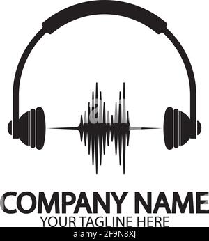 Casque avec microphone et ondes sonores, concept de logo de station de radio, symbole dj disco, label de studio de diffusion, emblème de l'assistance clientèle f Illustration de Vecteur