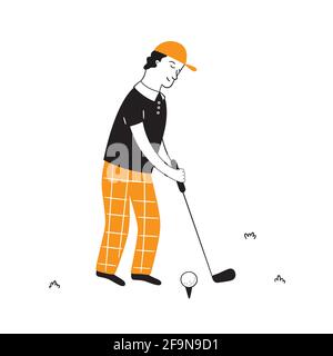 Joueur de golf dessiné à la main avec club. Golfeurs en style doodle. Illustration vectorielle isolée Illustration de Vecteur