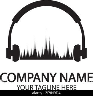 Casque avec microphone et ondes sonores, concept de logo de station de radio, symbole dj disco, label de studio de diffusion, emblème de l'assistance clientèle f Illustration de Vecteur