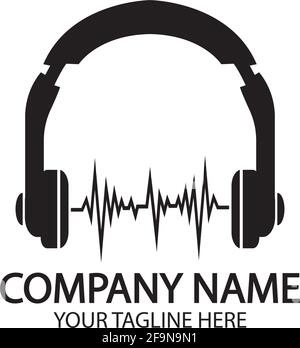 Casque avec microphone et ondes sonores, concept de logo de station de radio, symbole dj disco, label de studio de diffusion, emblème de l'assistance clientèle f Illustration de Vecteur