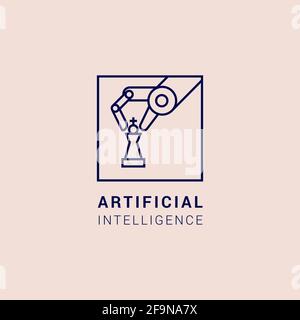 Icône de vecteur sous la forme d'une main de robots avec échecs. Apprendre et travailler l'intelligence artificielle. Illustration de Vecteur