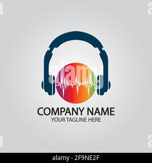 Casque DJ, Music Studio Recording, Soundwave logo inspiration Illustration de Vecteur