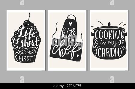 Jeu de modèles d'affiches pour la cuisine avec lettrage à la main. Illustration de Vecteur