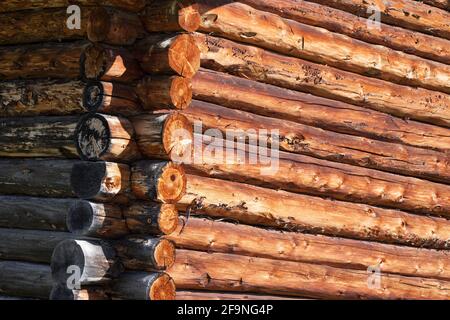 Mur extérieur en bois d'une cabane de montagne italienne dans le sud Tyrol Banque D'Images