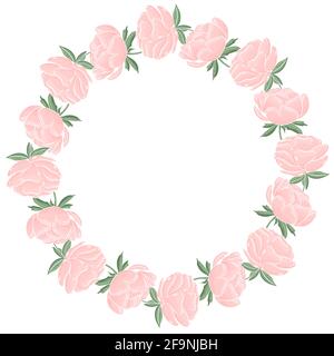 Cadre rond avec fleurs. Pivoines dans un vecteur de cercle. Modèle pour une carte de vœux ou une invitation. Couronne délicate à fleurs. Illustration de Vecteur