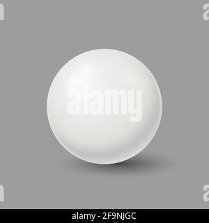 Boule ronde blanche sur surface grise. Sphère plastique vide métal décoration avec des reflets lumineux et brillant réaliste. Illustration de Vecteur