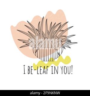 Illustration de boho minimaliste de citation drôle je crois en vous avec une araignée en pot à la ligne noire et des formes abstraites Illustration de Vecteur