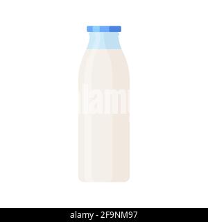 Icône de réservoir de lait en verre vectoriel coloré. Modèle plat de bouteille de lait blanc et bleu Illustration de Vecteur