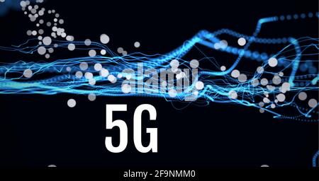 Composition de 5g de texte sur des taches blanches et plusieurs électriques pistes de lumière bleue Banque D'Images