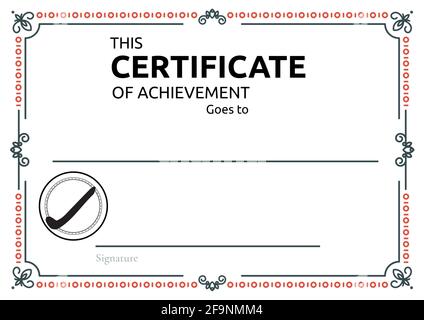 Texte de ce certificat de réalisation avec lignes noires et copie espace dans le cadre sur fond blanc Banque D'Images