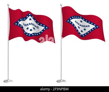 Drapeau de l'état américain de l'Arkansas sur le mât agitant dans le vent. Élément de design des fêtes. Point de contrôle pour les symboles de carte. Vecteur isolé sur fond blanc Illustration de Vecteur