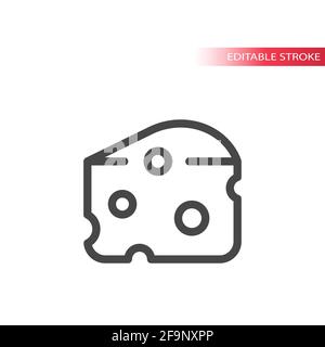 Tranche de fromage avec icône de vecteur de ligne de trous. Contour, contour modifiable. Illustration de Vecteur