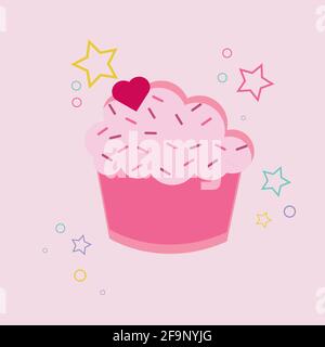 Magic fraise Cupcake plat logo Vector Illustration de Vecteur