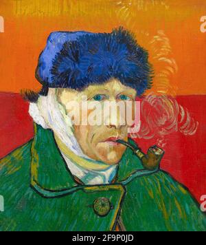 Autoportrait avec oreille et pipe bandés, Vincent van Gogh, 1889, Banque D'Images