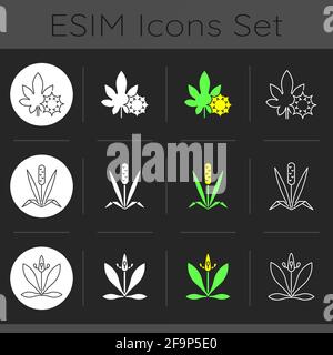Jeu d'icônes de thème sombre d'intolérance aux allergènes Illustration de Vecteur