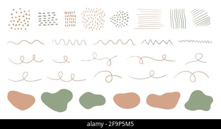 Formes organiques, taches, lignes, points. Ensemble vectoriel d'éléments abstraits tendance dessinés à la main pour un motif graphique Illustration de Vecteur