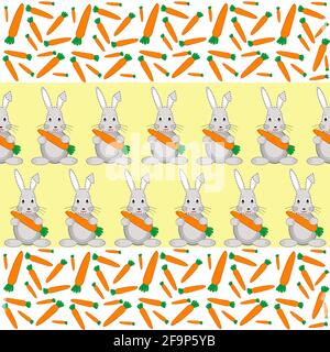 Motif lapins et carottes sans couture sur fond jaune Illustration de Vecteur