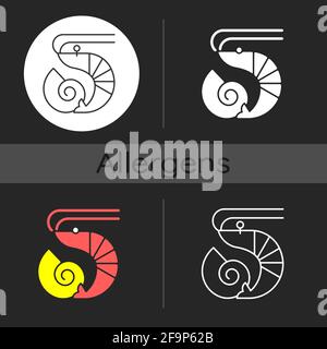 Icône de thème sombre de crustacés et mollusques Illustration de Vecteur
