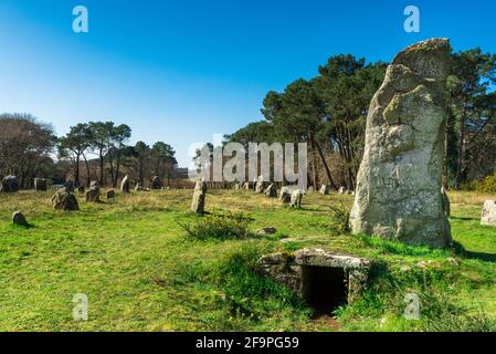 Menhir et ancienne tombe celtique près de Carnac Banque D'Images