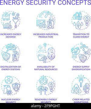 Ensemble d'icônes de concept de sécurité énergétique Illustration de Vecteur