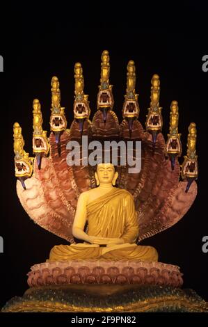 30.01.2017, Mawlamyine, Etat mon, Myanmar - une figure de Bouddha illuminée à la Pagode Kyaikthanlan, la plus haute pagode bouddhiste de la ville. 0SL170130D047CAR Banque D'Images